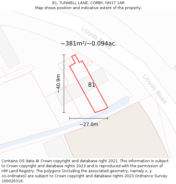 81, TUNWELL LANE, CORBY, NN17 1AR: Plot and title map