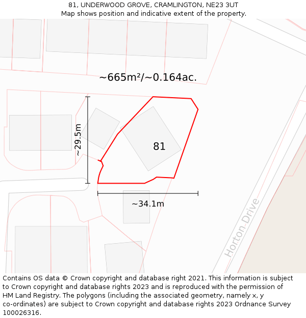 81, UNDERWOOD GROVE, CRAMLINGTON, NE23 3UT: Plot and title map