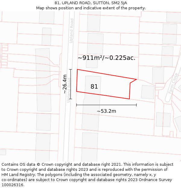 81, UPLAND ROAD, SUTTON, SM2 5JA: Plot and title map