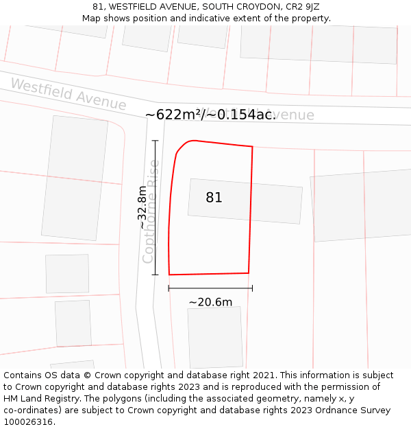 81, WESTFIELD AVENUE, SOUTH CROYDON, CR2 9JZ: Plot and title map