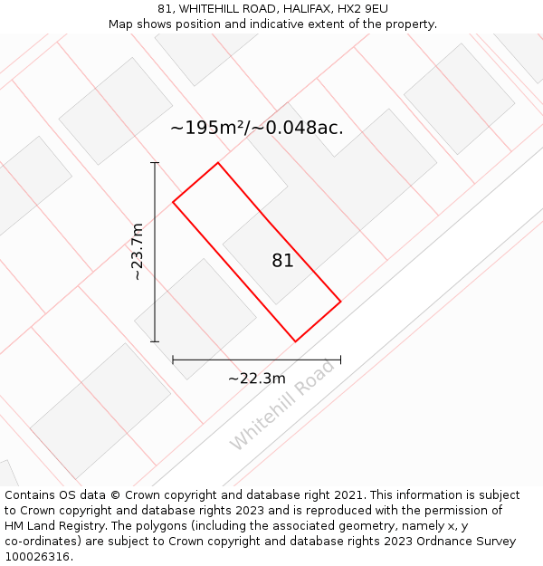 81, WHITEHILL ROAD, HALIFAX, HX2 9EU: Plot and title map