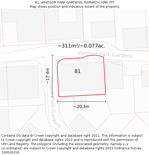 81, WINDSOR PARK GARDENS, NORWICH, NR6 7PT: Plot and title map