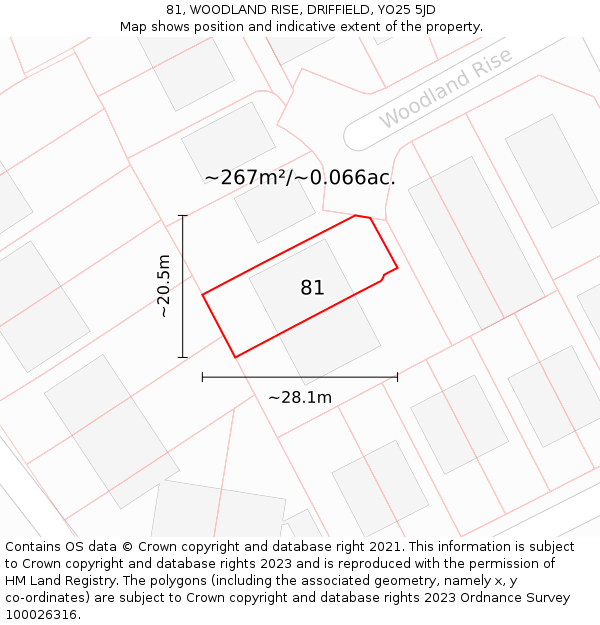 81, WOODLAND RISE, DRIFFIELD, YO25 5JD: Plot and title map