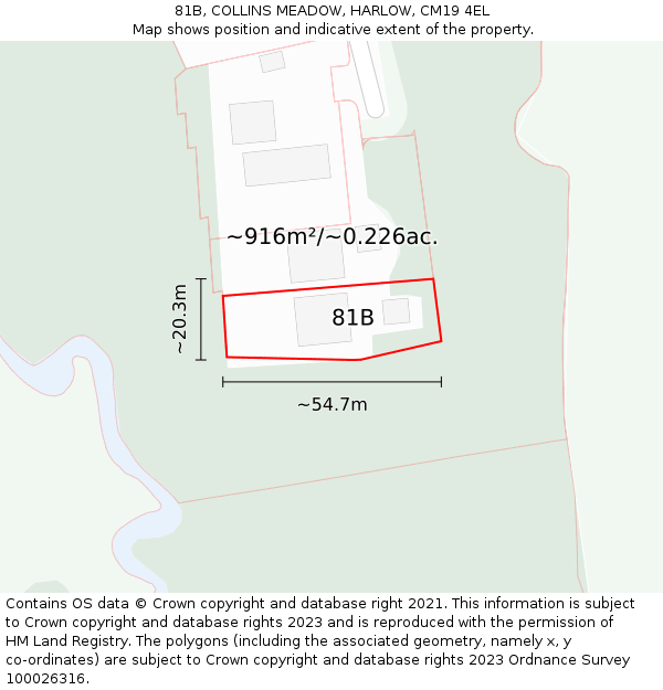 81B, COLLINS MEADOW, HARLOW, CM19 4EL: Plot and title map