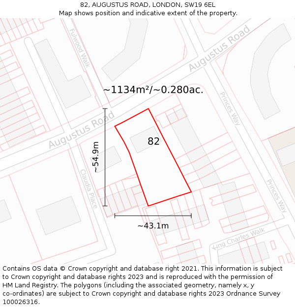 82, AUGUSTUS ROAD, LONDON, SW19 6EL: Plot and title map