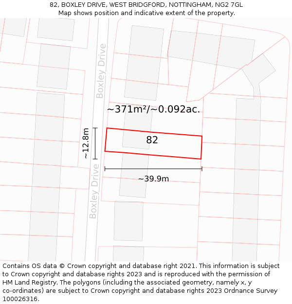 82, BOXLEY DRIVE, WEST BRIDGFORD, NOTTINGHAM, NG2 7GL: Plot and title map