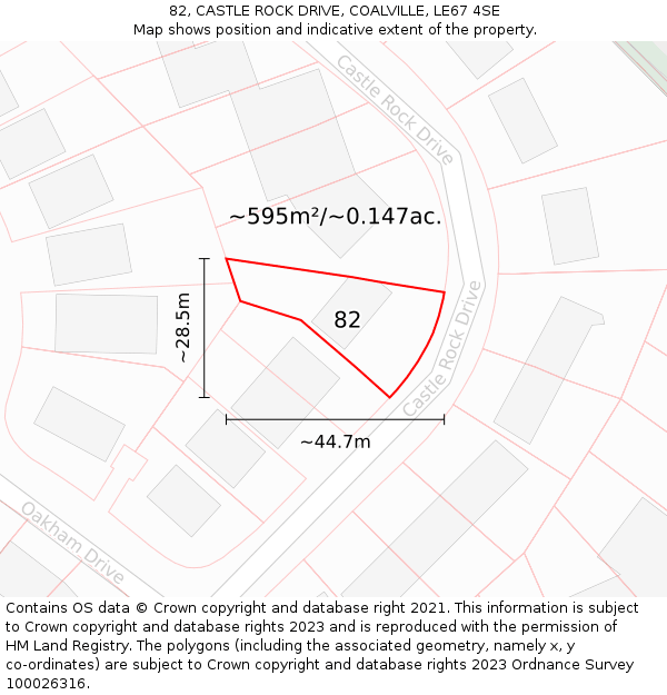 82, CASTLE ROCK DRIVE, COALVILLE, LE67 4SE: Plot and title map