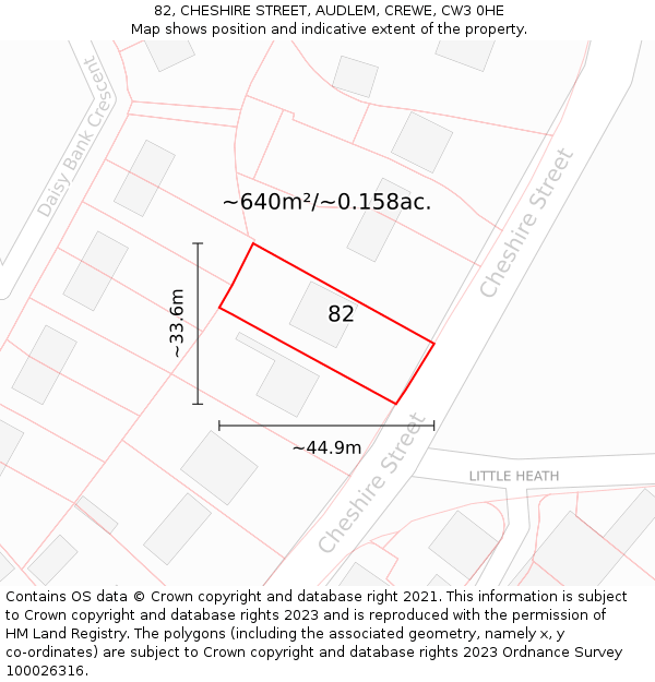 82, CHESHIRE STREET, AUDLEM, CREWE, CW3 0HE: Plot and title map