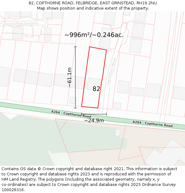 82, COPTHORNE ROAD, FELBRIDGE, EAST GRINSTEAD, RH19 2NU: Plot and title map