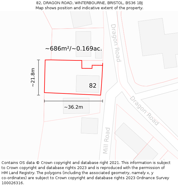 82, DRAGON ROAD, WINTERBOURNE, BRISTOL, BS36 1BJ: Plot and title map