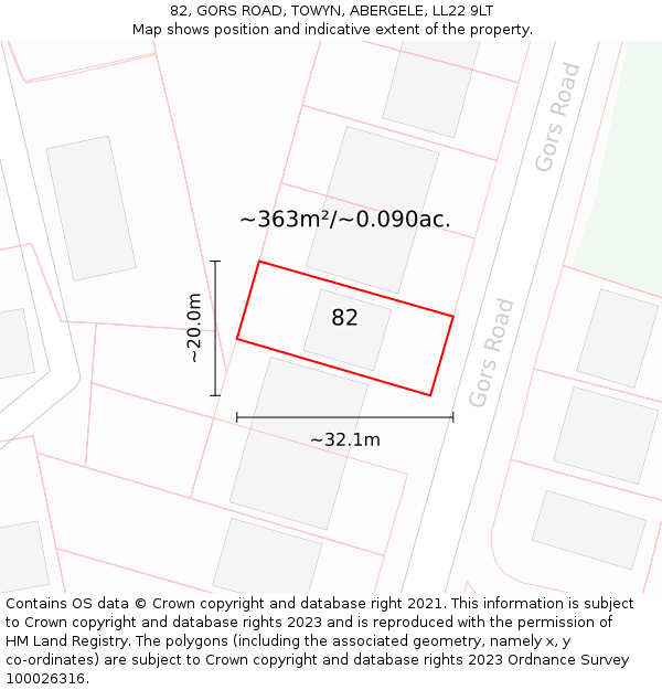 82, GORS ROAD, TOWYN, ABERGELE, LL22 9LT: Plot and title map