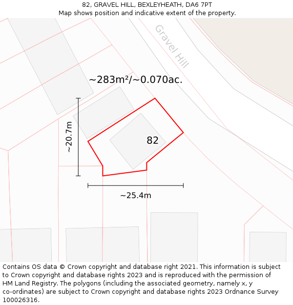 82, GRAVEL HILL, BEXLEYHEATH, DA6 7PT: Plot and title map