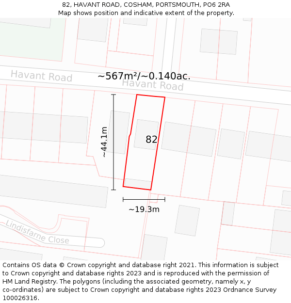 82, HAVANT ROAD, COSHAM, PORTSMOUTH, PO6 2RA: Plot and title map