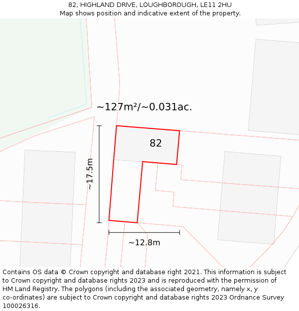 82, HIGHLAND DRIVE, LOUGHBOROUGH, LE11 2HU: Plot and title map