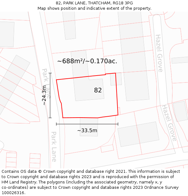 82, PARK LANE, THATCHAM, RG18 3PG: Plot and title map