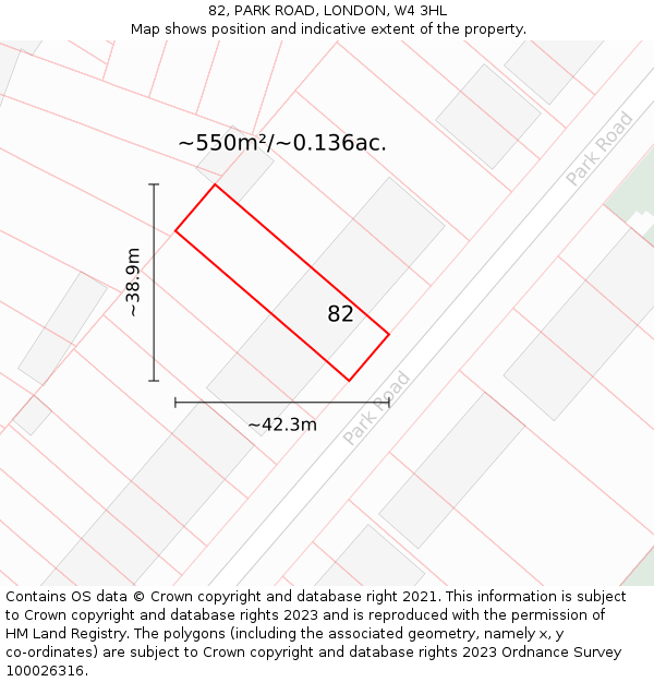 82, PARK ROAD, LONDON, W4 3HL: Plot and title map