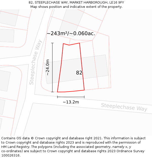 82, STEEPLECHASE WAY, MARKET HARBOROUGH, LE16 9FY: Plot and title map