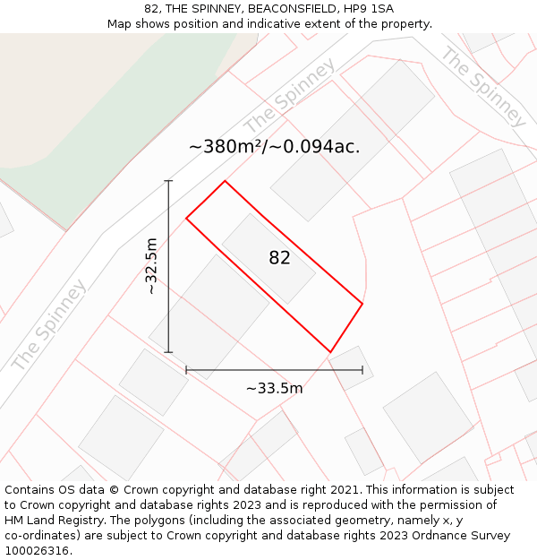 82, THE SPINNEY, BEACONSFIELD, HP9 1SA: Plot and title map