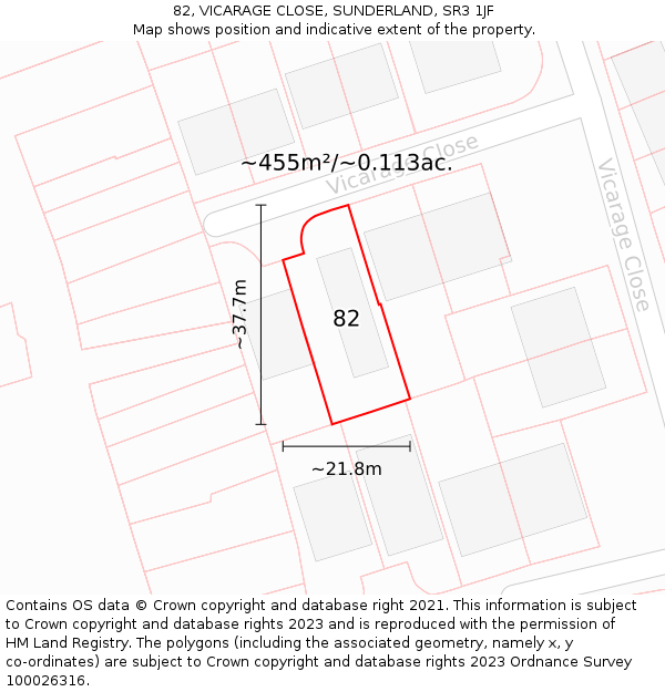 82, VICARAGE CLOSE, SUNDERLAND, SR3 1JF: Plot and title map