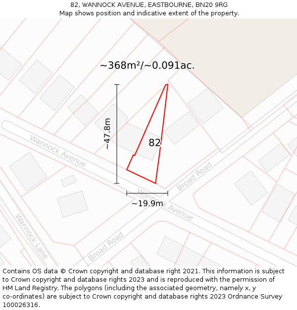 82, WANNOCK AVENUE, EASTBOURNE, BN20 9RG: Plot and title map