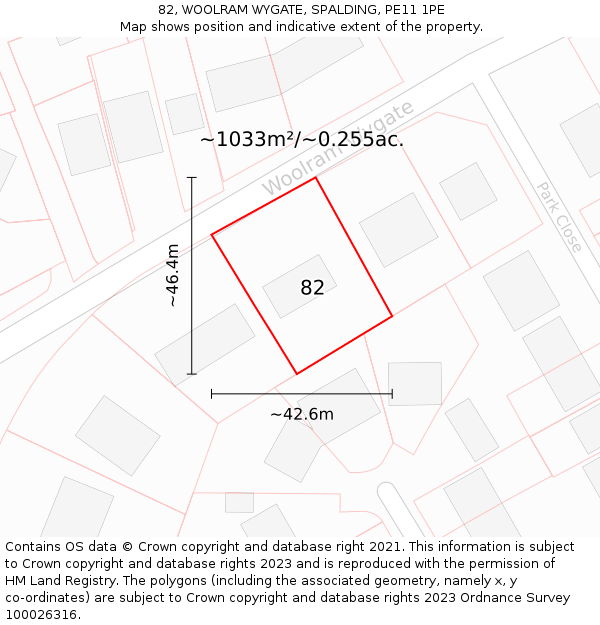 82, WOOLRAM WYGATE, SPALDING, PE11 1PE: Plot and title map