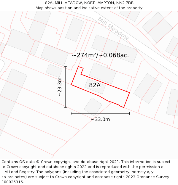 82A, MILL MEADOW, NORTHAMPTON, NN2 7DR: Plot and title map