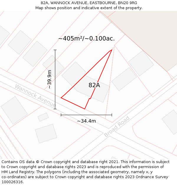 82A, WANNOCK AVENUE, EASTBOURNE, BN20 9RG: Plot and title map