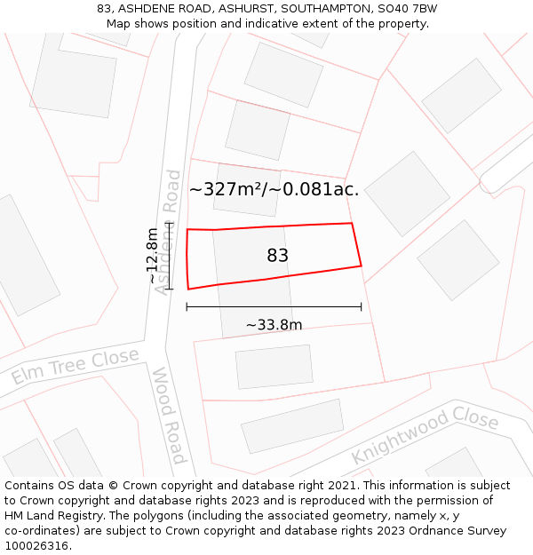 83, ASHDENE ROAD, ASHURST, SOUTHAMPTON, SO40 7BW: Plot and title map