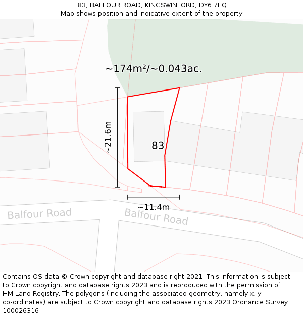 83, BALFOUR ROAD, KINGSWINFORD, DY6 7EQ: Plot and title map