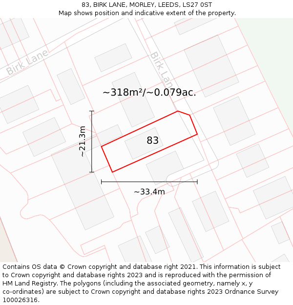 83, BIRK LANE, MORLEY, LEEDS, LS27 0ST: Plot and title map