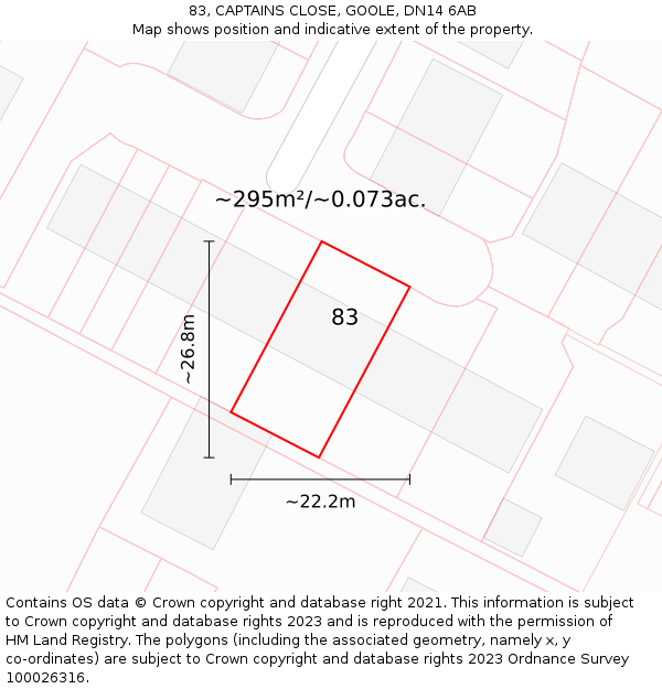 83, CAPTAINS CLOSE, GOOLE, DN14 6AB: Plot and title map