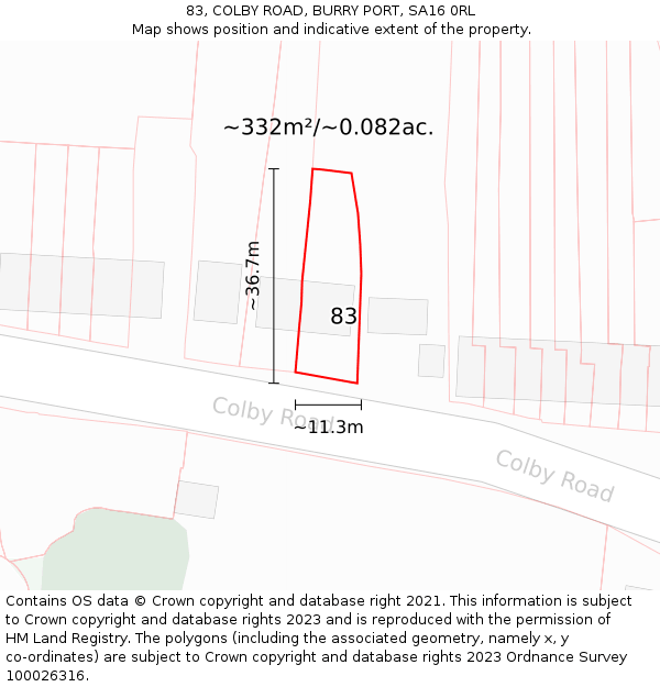 83, COLBY ROAD, BURRY PORT, SA16 0RL: Plot and title map