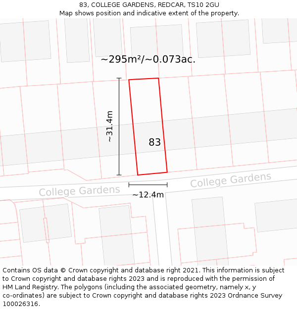 83, COLLEGE GARDENS, REDCAR, TS10 2GU: Plot and title map