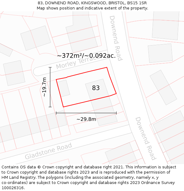 83, DOWNEND ROAD, KINGSWOOD, BRISTOL, BS15 1SR: Plot and title map