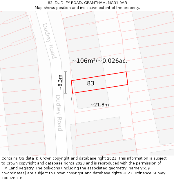 83, DUDLEY ROAD, GRANTHAM, NG31 9AB: Plot and title map