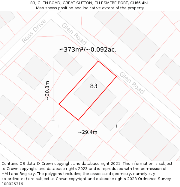 83, GLEN ROAD, GREAT SUTTON, ELLESMERE PORT, CH66 4NH: Plot and title map