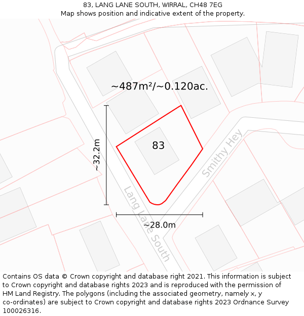 83, LANG LANE SOUTH, WIRRAL, CH48 7EG: Plot and title map