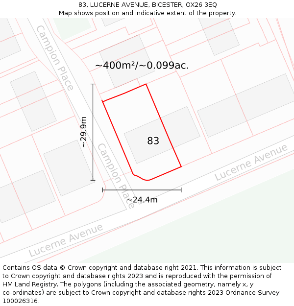 83, LUCERNE AVENUE, BICESTER, OX26 3EQ: Plot and title map