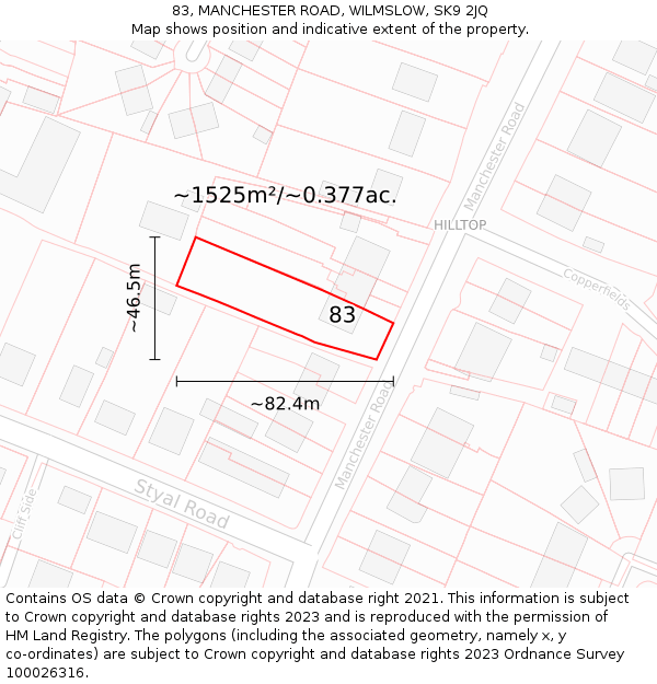 83, MANCHESTER ROAD, WILMSLOW, SK9 2JQ: Plot and title map