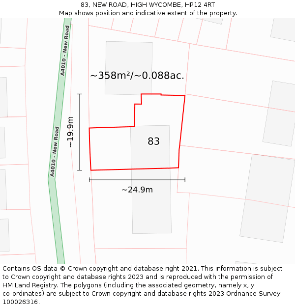 83, NEW ROAD, HIGH WYCOMBE, HP12 4RT: Plot and title map