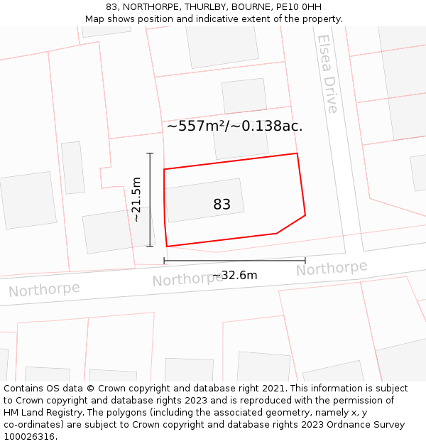 83, NORTHORPE, THURLBY, BOURNE, PE10 0HH: Plot and title map