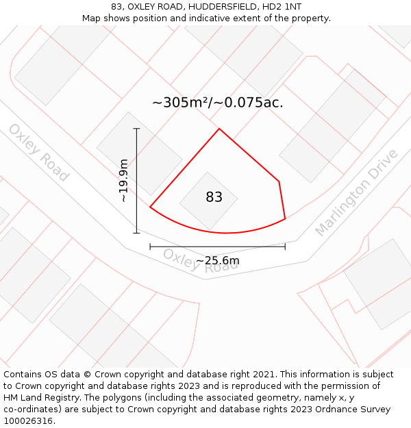 83, OXLEY ROAD, HUDDERSFIELD, HD2 1NT: Plot and title map