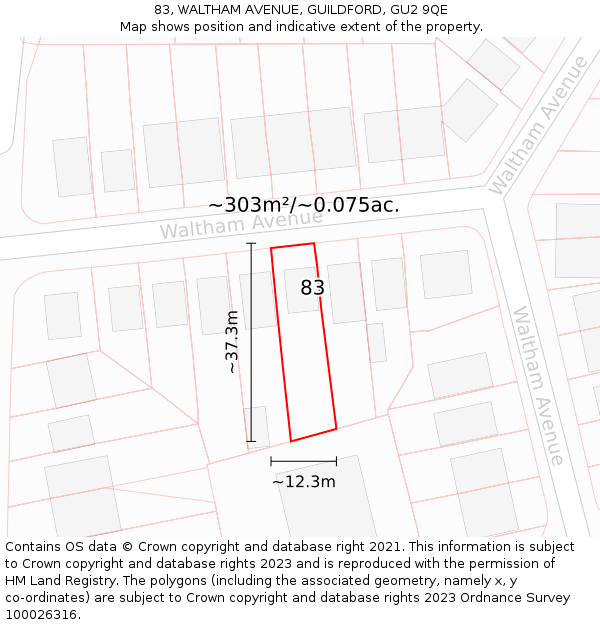 83, WALTHAM AVENUE, GUILDFORD, GU2 9QE: Plot and title map