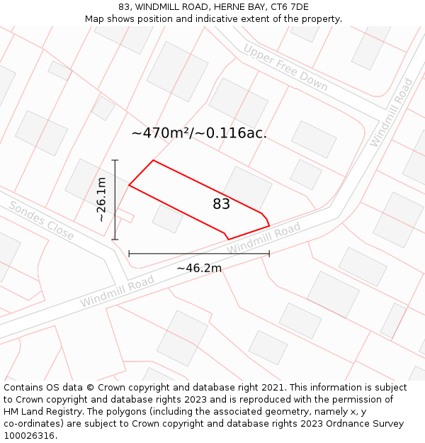 83, WINDMILL ROAD, HERNE BAY, CT6 7DE: Plot and title map