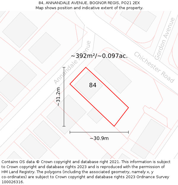 84, ANNANDALE AVENUE, BOGNOR REGIS, PO21 2EX: Plot and title map