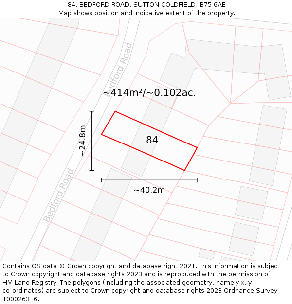 84, BEDFORD ROAD, SUTTON COLDFIELD, B75 6AE: Plot and title map