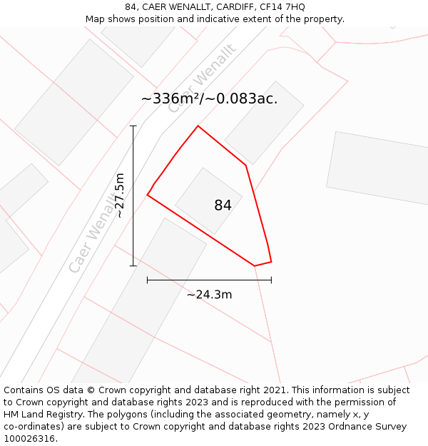 84, CAER WENALLT, CARDIFF, CF14 7HQ: Plot and title map