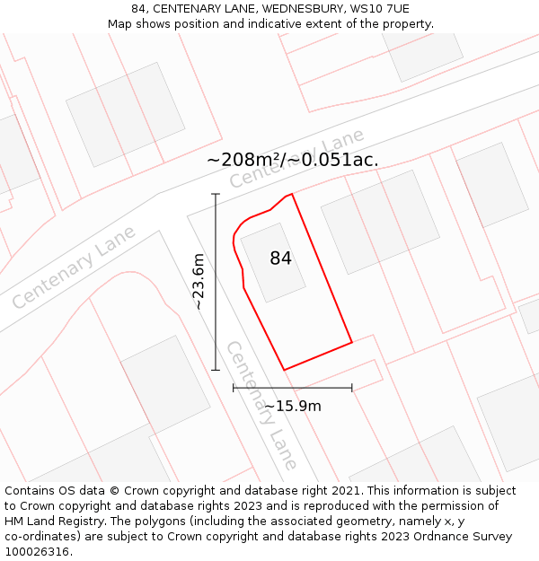 84, CENTENARY LANE, WEDNESBURY, WS10 7UE: Plot and title map