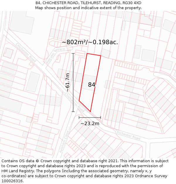 84, CHICHESTER ROAD, TILEHURST, READING, RG30 4XD: Plot and title map