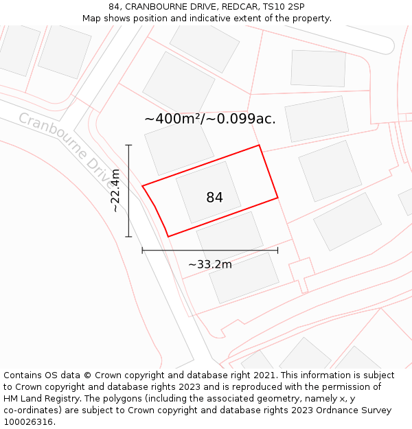 84, CRANBOURNE DRIVE, REDCAR, TS10 2SP: Plot and title map